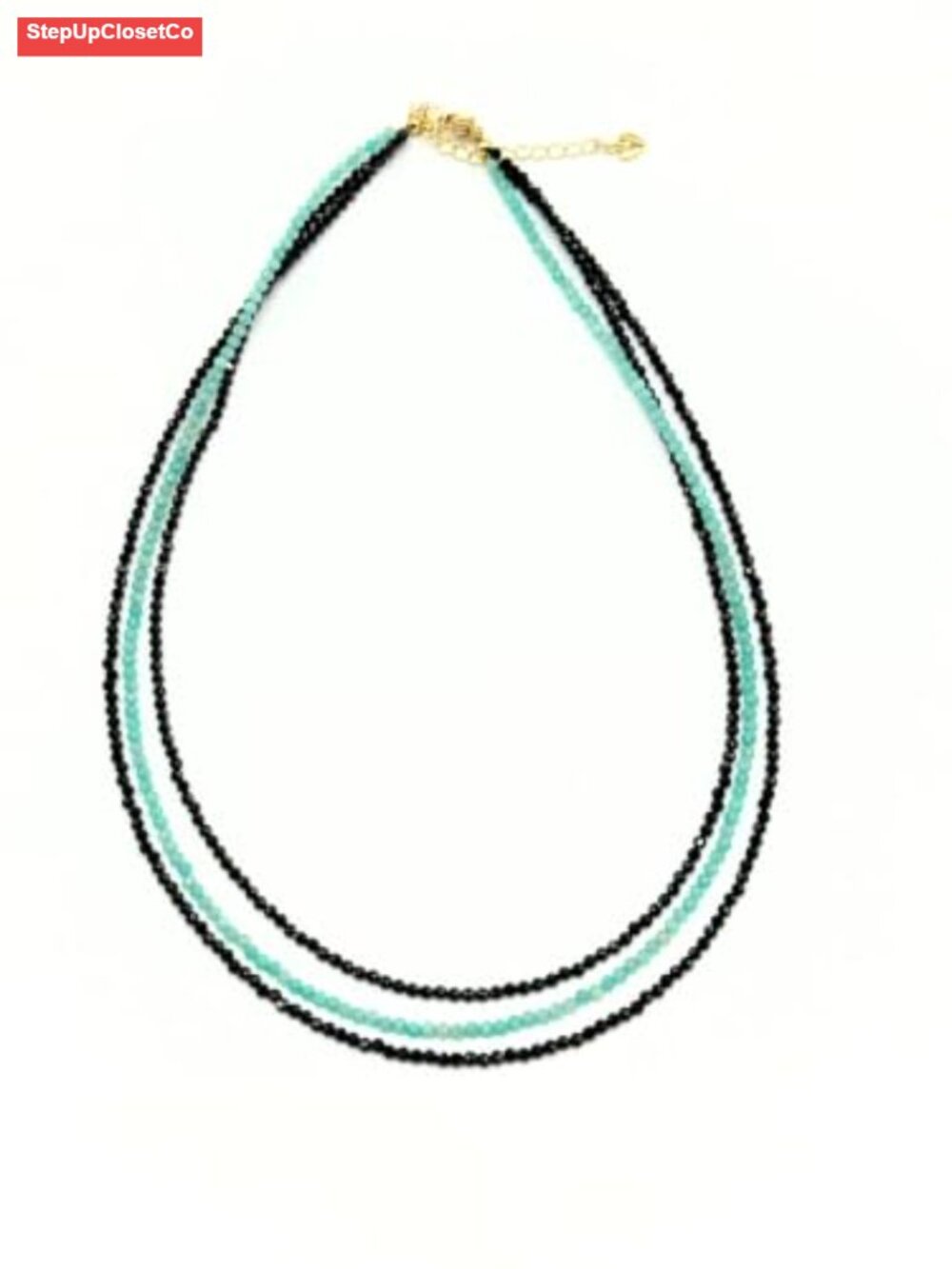3-Layer Natural Amazonite & Black Spinel Necklace, 2.5mm Faceted Beaded Choker,